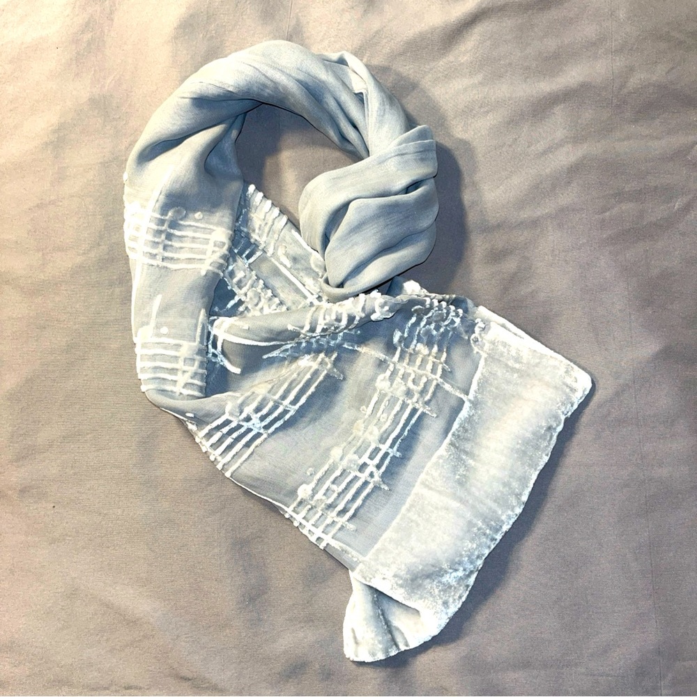 RARE Chicago Symphony Orchestra Music Note Silk Velvet Gray Scarf